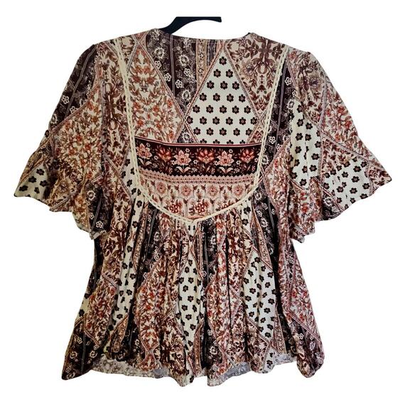 Petal and Pup Boho Sz8 Hippie 70s Vibe blouse w Tassles. Floral. Lace Accents. - Picture 2 of 14